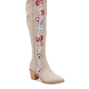 Carlos by Carlos Santana Alexia Embroidered Faux Suede Over The Knee Boots
